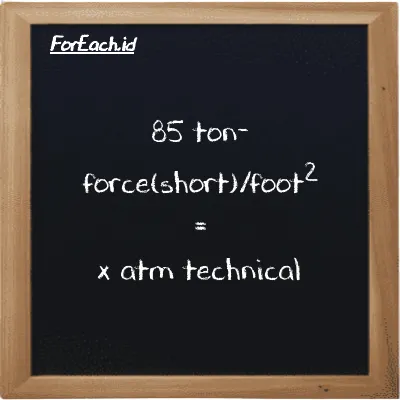 Example ton-force(short)/foot<sup>2</sup> to atm technical conversion (85 tf/ft<sup>2</sup> to at)